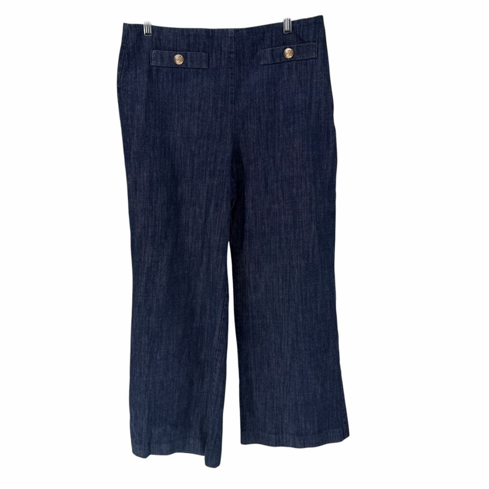 Loft Blue Refined Denim Wide Leg Pants with Side Zip Closure Sz 10